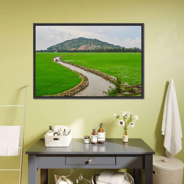 Green Rice Field Vietnams Canvas Wall Art-1 Piece-Floating Frame-24" x 16"-Tiaracle