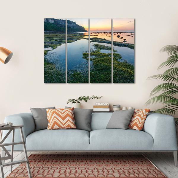 Green Rocks Beach At Bali Canvas Wall Art-4 Horizontal-Gallery Wrap-34" x 24"-Tiaracle