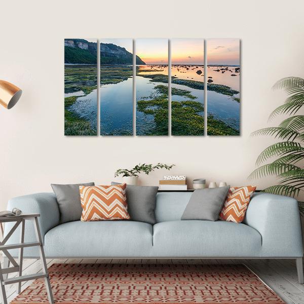 Green Rocks Beach At Bali Canvas Wall Art-5 Horizontal-Gallery Wrap-22" x 12"-Tiaracle