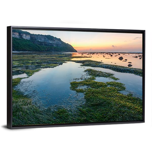 Green Rocks Beach At Bali Canvas Wall Art-3 Horizontal-Gallery Wrap-25" x 16"-Tiaracle