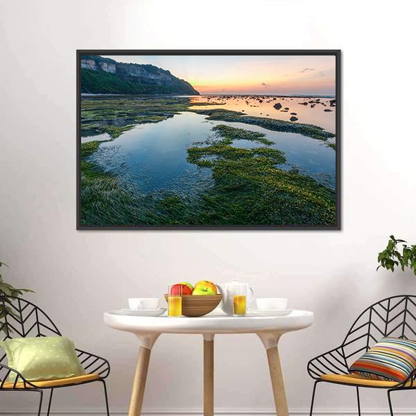 Green Rocks Beach At Bali Canvas Wall Art-3 Horizontal-Gallery Wrap-25" x 16"-Tiaracle