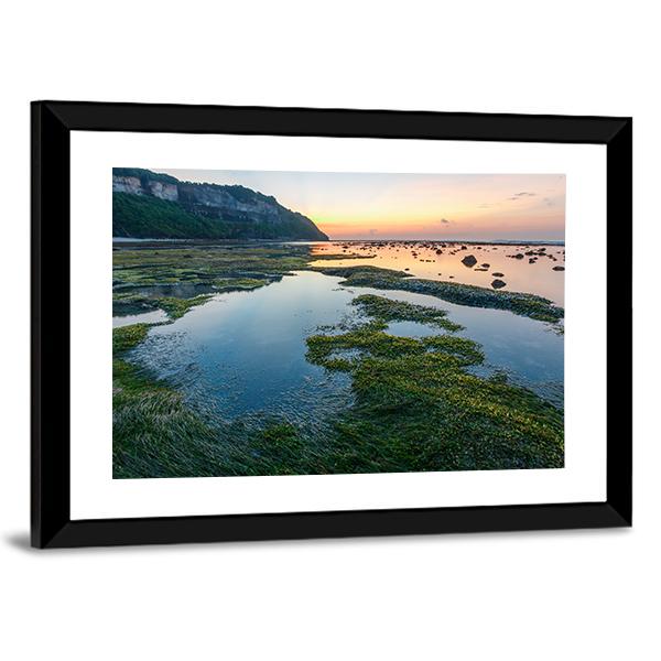 Green Rocks Beach At Bali Canvas Wall Art-5 Horizontal-Gallery Wrap-22" x 12"-Tiaracle