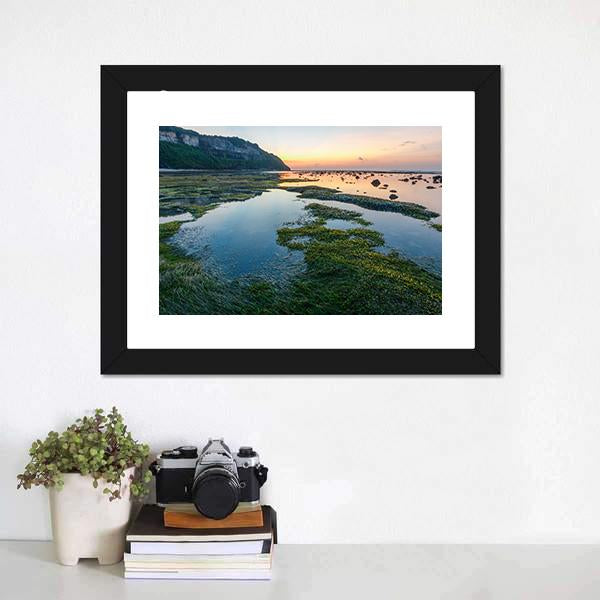 Green Rocks Beach At Bali Canvas Wall Art-1 Piece-Framed Print-20" x 16"-Tiaracle