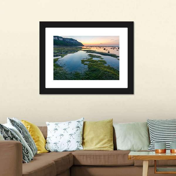Green Rocks Beach At Bali Canvas Wall Art-3 Horizontal-Gallery Wrap-25" x 16"-Tiaracle