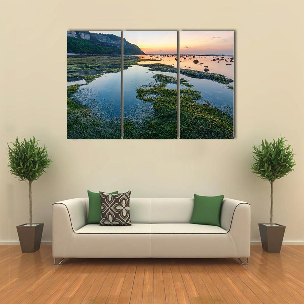 Green Rocks Beach At Bali Canvas Wall Art-3 Horizontal-Gallery Wrap-37" x 24"-Tiaracle