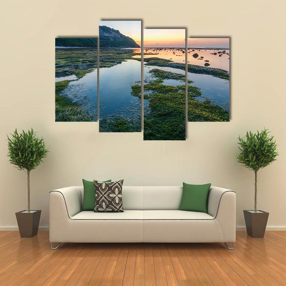 Green Rocks Beach At Bali Canvas Wall Art-4 Pop-Gallery Wrap-50" x 32"-Tiaracle