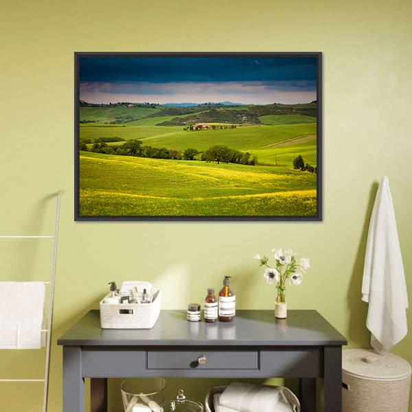 Green Summer Landscape Tuscany Canvas Wall Art-1 Piece-Floating Frame-24" x 16"-Tiaracle
