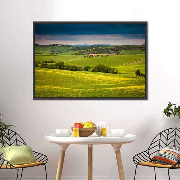 Green Summer Landscape Tuscany Canvas Wall Art-3 Horizontal-Gallery Wrap-25" x 16"-Tiaracle