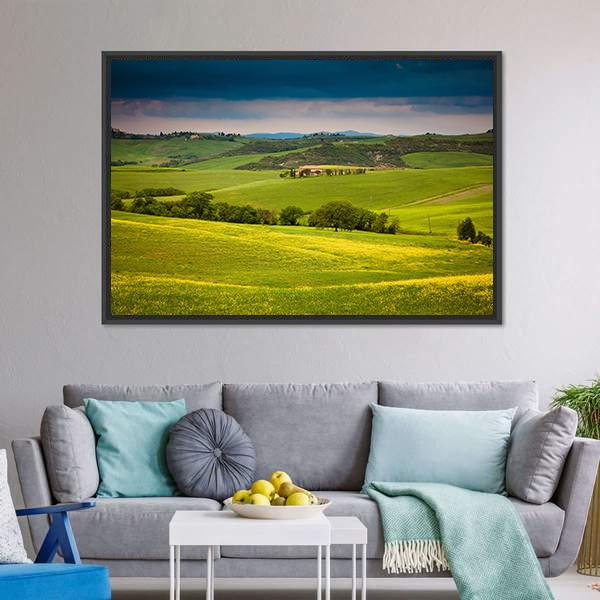 Green Summer Landscape Tuscany Canvas Wall Art-3 Horizontal-Gallery Wrap-25" x 16"-Tiaracle