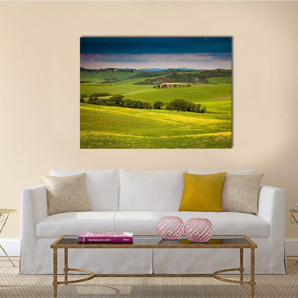 Green Summer Landscape Tuscany Canvas Wall Art-1 Piece-Gallery Wrap-48" x 32"-Tiaracle