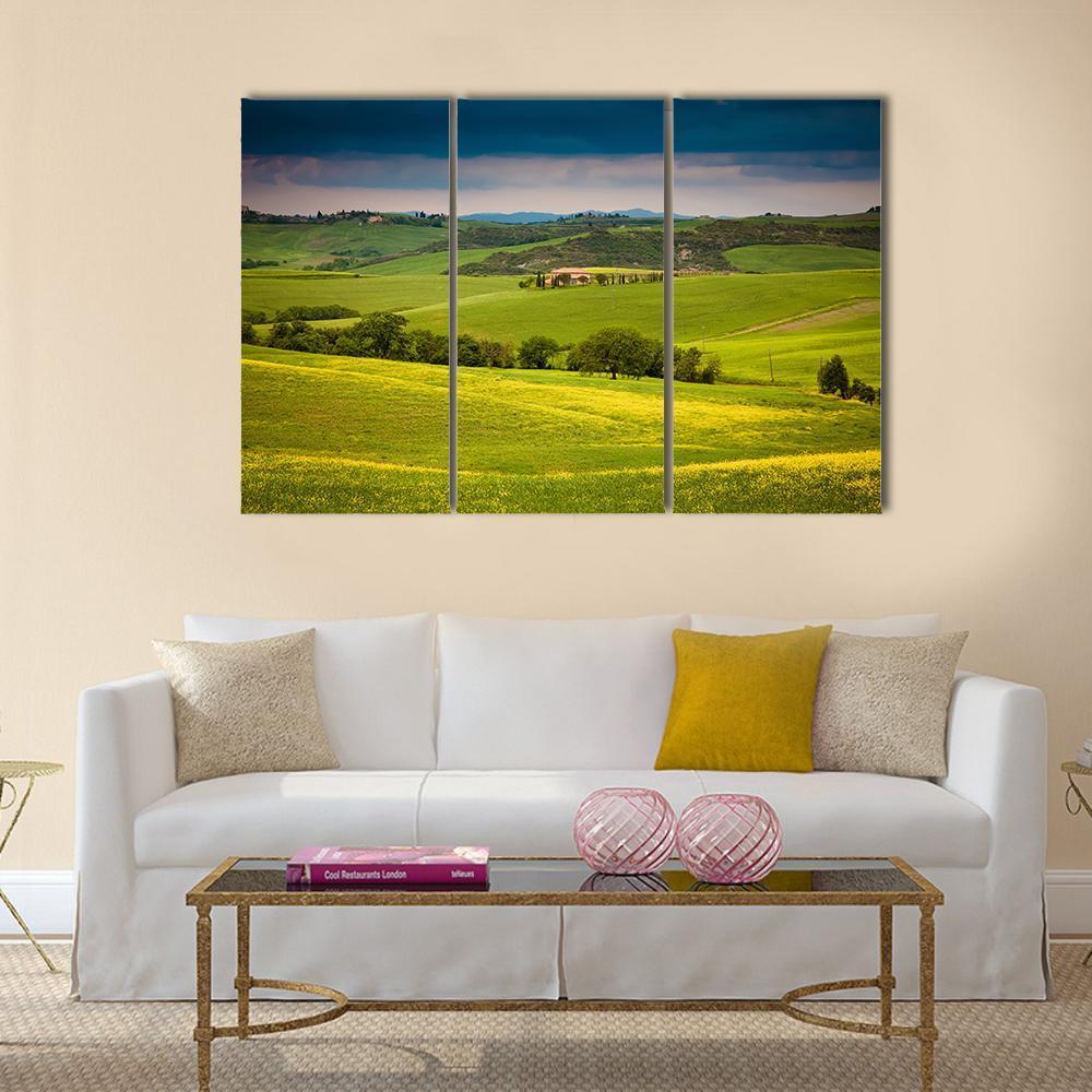 Green Summer Landscape Tuscany Canvas Wall Art-3 Horizontal-Gallery Wrap-37" x 24"-Tiaracle