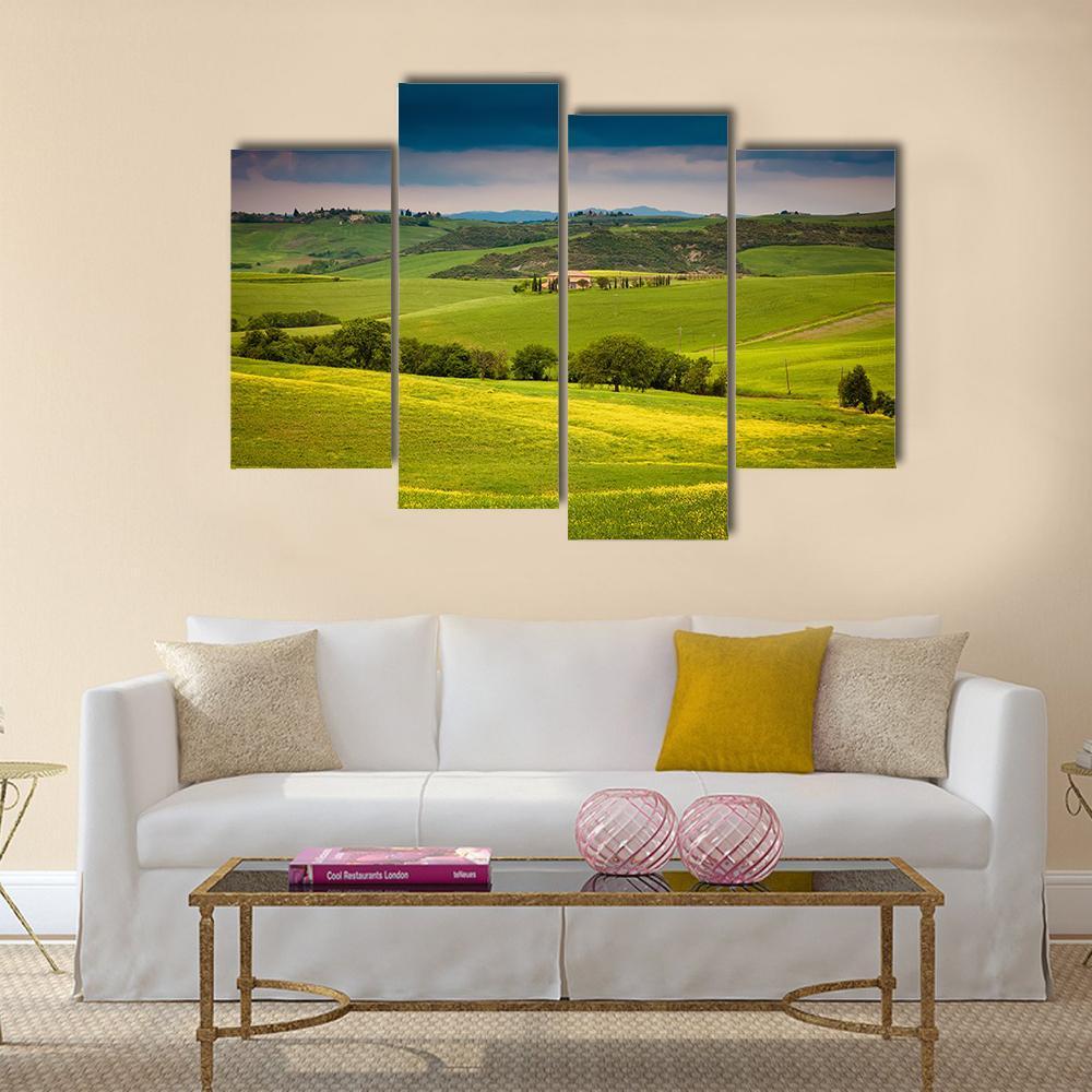 Green Summer Landscape Tuscany Canvas Wall Art-4 Pop-Gallery Wrap-50" x 32"-Tiaracle