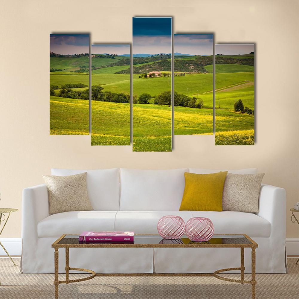 Green Summer Landscape Tuscany Canvas Wall Art-5 Pop-Gallery Wrap-47" x 32"-Tiaracle