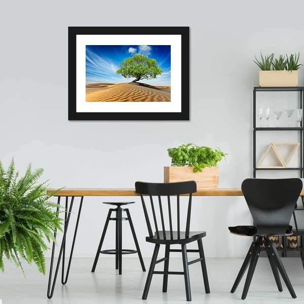 Green Tree In Desert Canvas Wall Art-5 Horizontal-Gallery Wrap-22" x 12"-Tiaracle