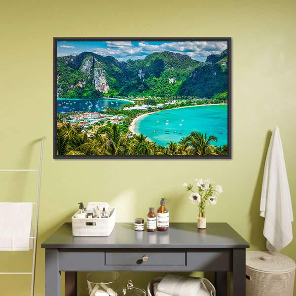 Green Tropical Island Canvas Wall Art-1 Piece-Floating Frame-36" x 24"-Tiaracle