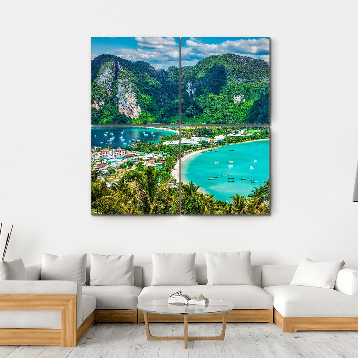 Green Tropical Island Canvas Wall Art-4 Square-Gallery Wrap-17" x 17"-Tiaracle