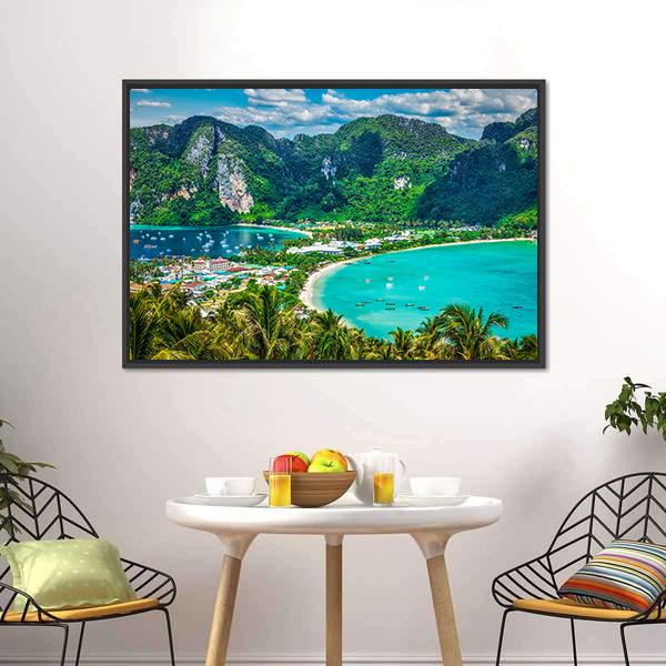 Green Tropical Island Canvas Wall Art-3 Horizontal-Gallery Wrap-25" x 16"-Tiaracle