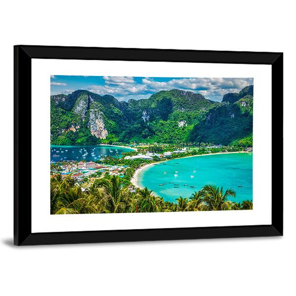 Green Tropical Island Canvas Wall Art-3 Horizontal-Gallery Wrap-25" x 16"-Tiaracle