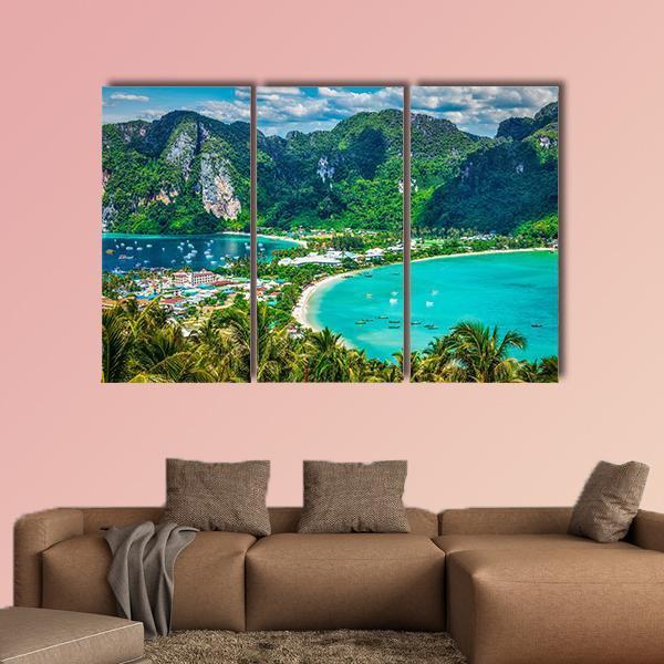 Green Tropical Island Canvas Wall Art-3 Horizontal-Gallery Wrap-37" x 24"-Tiaracle