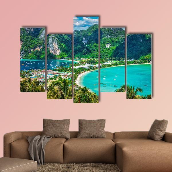 Green Tropical Island Canvas Wall Art-5 Pop-Gallery Wrap-47" x 32"-Tiaracle