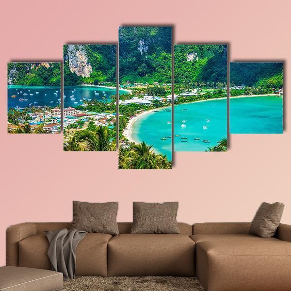 Green Tropical Island Canvas Wall Art-5 Star-Gallery Wrap-62" x 32"-Tiaracle