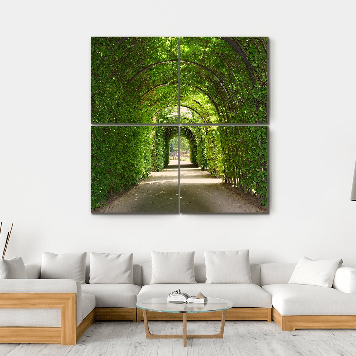 Green Tunnel Of Trees Canvas Wall Art-4 Square-Gallery Wrap-17" x 17"-Tiaracle
