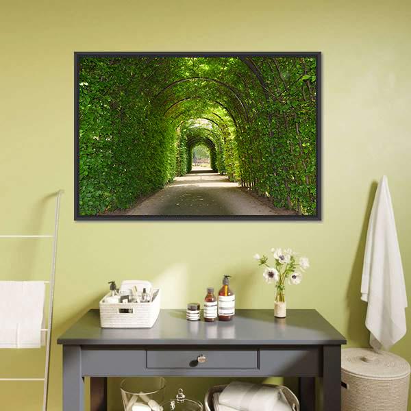 Green Tunnel Of Trees Canvas Wall Art-1 Piece-Floating Frame-24" x 16"-Tiaracle