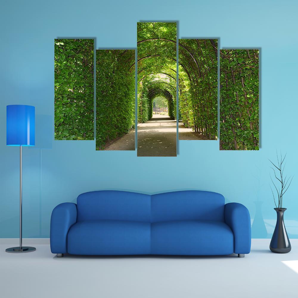 Green Tunnel Of Trees Canvas Wall Art-5 Pop-Gallery Wrap-47" x 32"-Tiaracle