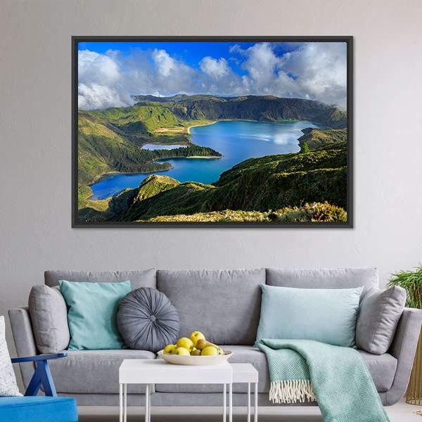 Green Valley On San Miguel Island Azores Canvas Wall Art-3 Horizontal-Gallery Wrap-25" x 16"-Tiaracle