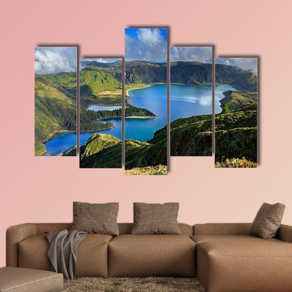 Green Valley On San Miguel Island Azores Canvas Wall Art-5 Pop-Gallery Wrap-47" x 32"-Tiaracle