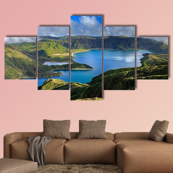 Green Valley On San Miguel Island Azores Canvas Wall Art-5 Star-Gallery Wrap-62" x 32"-Tiaracle