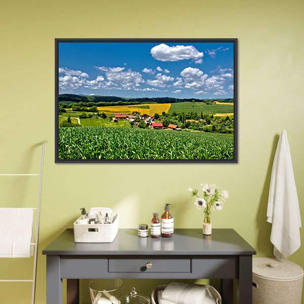 Green Village Croatia Canvas Wall Art-1 Piece-Floating Frame-24" x 16"-Tiaracle