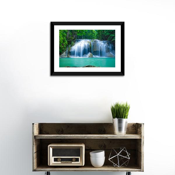 Green Waterfall Canvas Wall Art-1 Piece-Framed Print-20" x 16"-Tiaracle