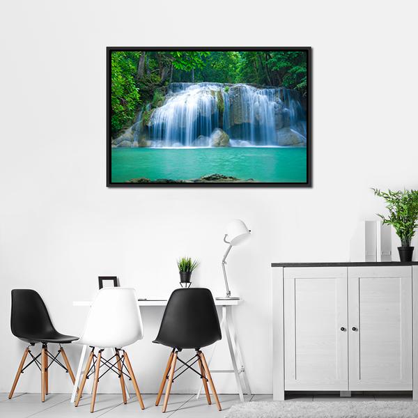 Green Waterfall Canvas Wall Art-3 Horizontal-Gallery Wrap-25" x 16"-Tiaracle