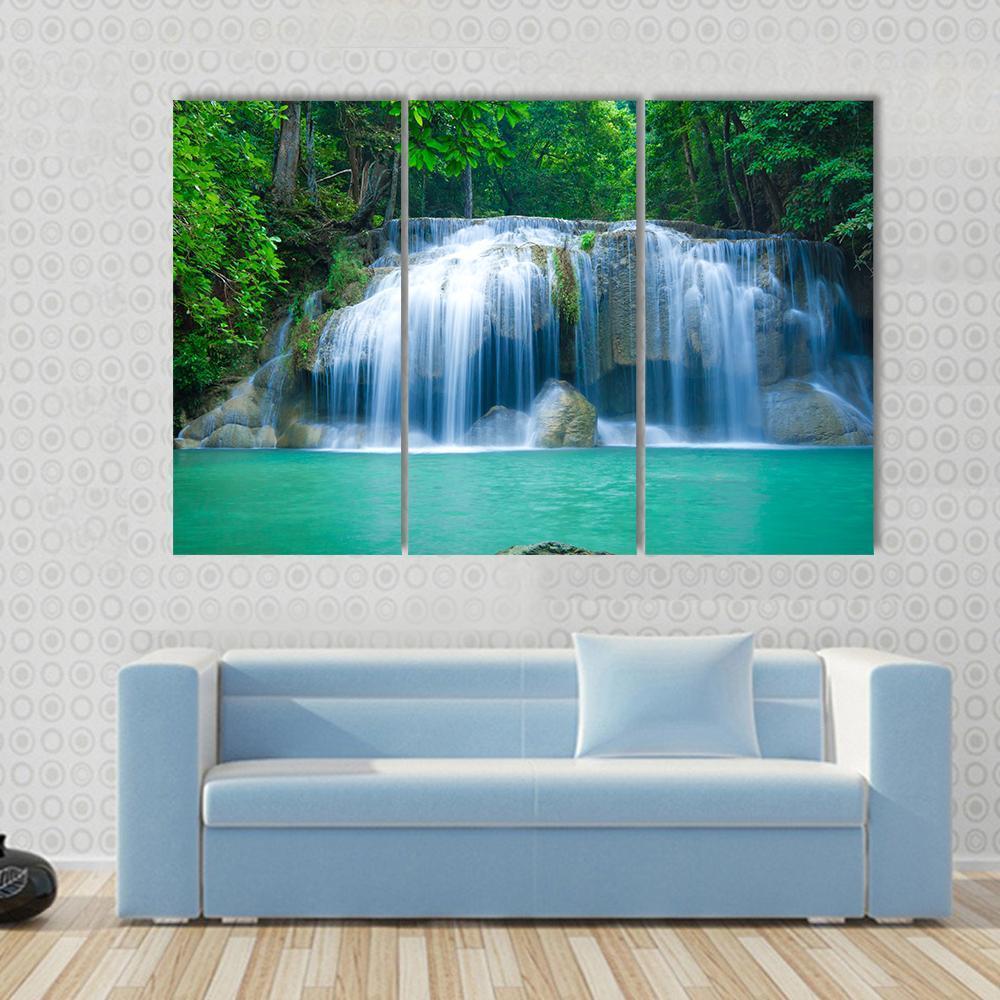 Green Waterfall Canvas Wall Art-3 Horizontal-Gallery Wrap-37" x 24"-Tiaracle