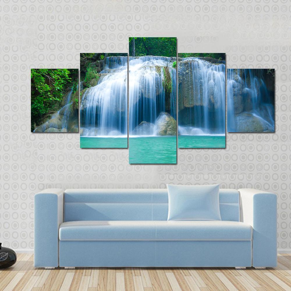 Green Waterfall Canvas Wall Art-5 Star-Gallery Wrap-62" x 32"-Tiaracle