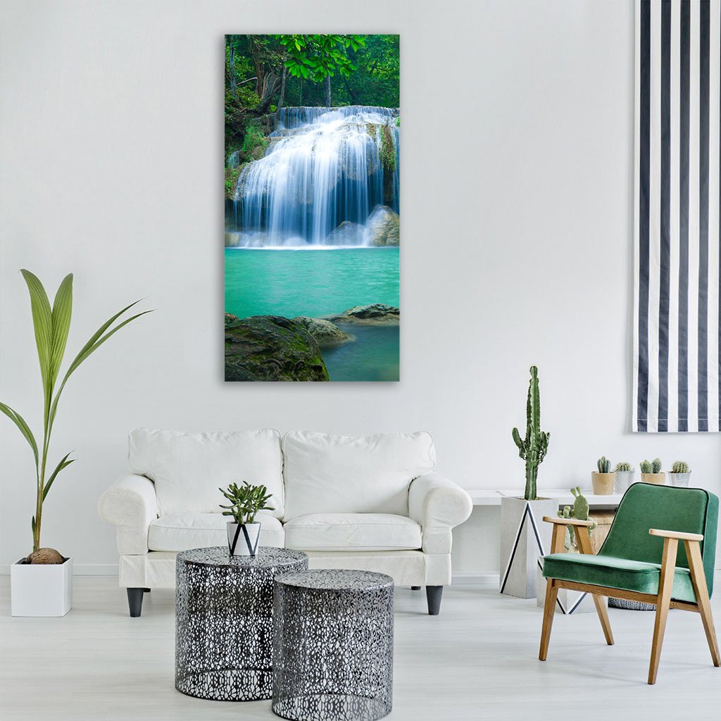 Green Waterfall Vertical Canvas Wall Art-1 Vertical-Gallery Wrap-12" x 24"-Tiaracle