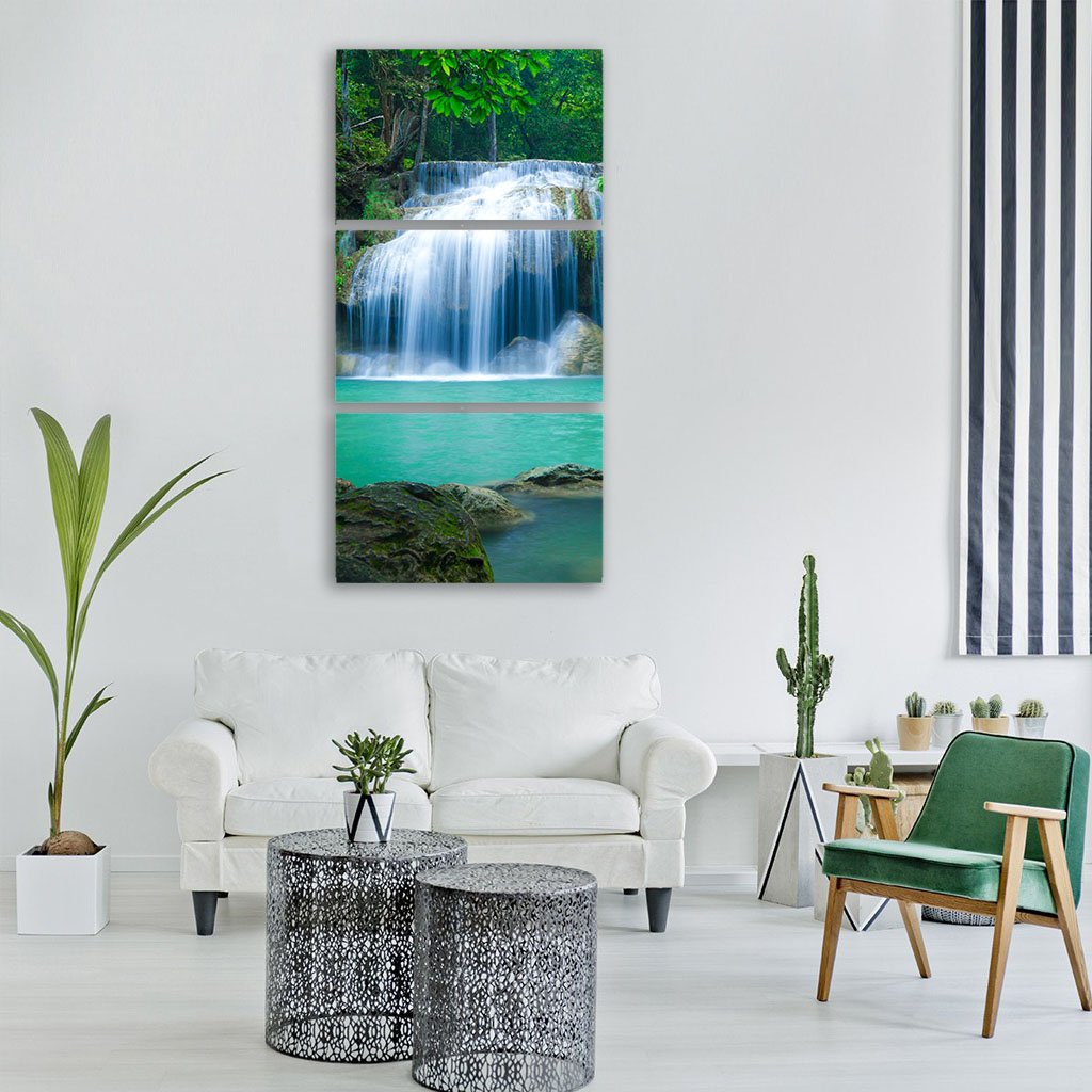 Green Waterfall Vertical Canvas Wall Art-3 Vertical-Gallery Wrap-12" x 25"-Tiaracle
