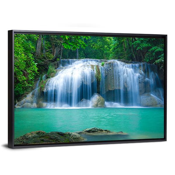 Green Waterfall Vertical Canvas Wall Art-3 Vertical-Gallery Wrap-12" x 25"-Tiaracle