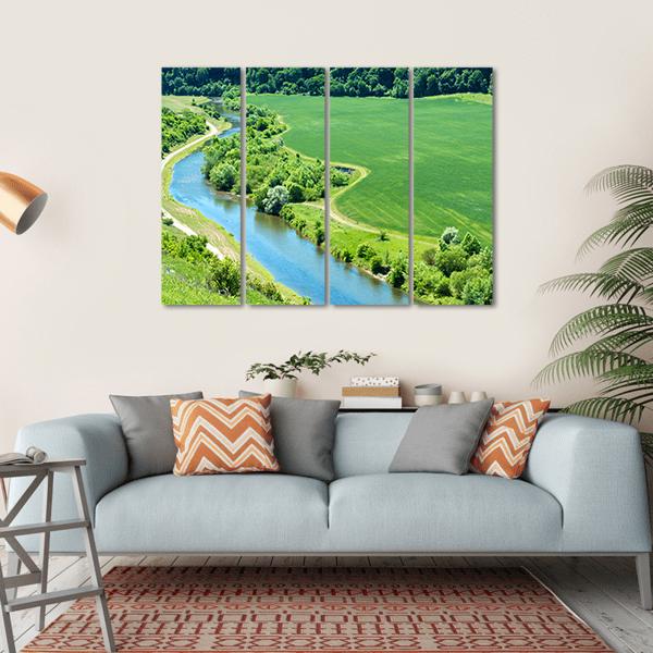 Green Wheat Field With Canal Canvas Wall Art-4 Horizontal-Gallery Wrap-34" x 24"-Tiaracle