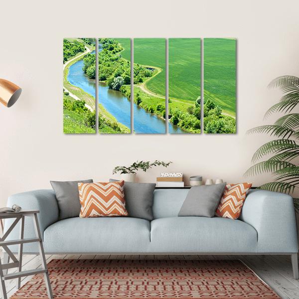 Green Wheat Field With Canal Canvas Wall Art-5 Horizontal-Gallery Wrap-22" x 12"-Tiaracle