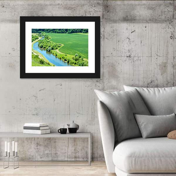 Green Wheat Field With Canal Canvas Wall Art-3 Horizontal-Gallery Wrap-25" x 16"-Tiaracle