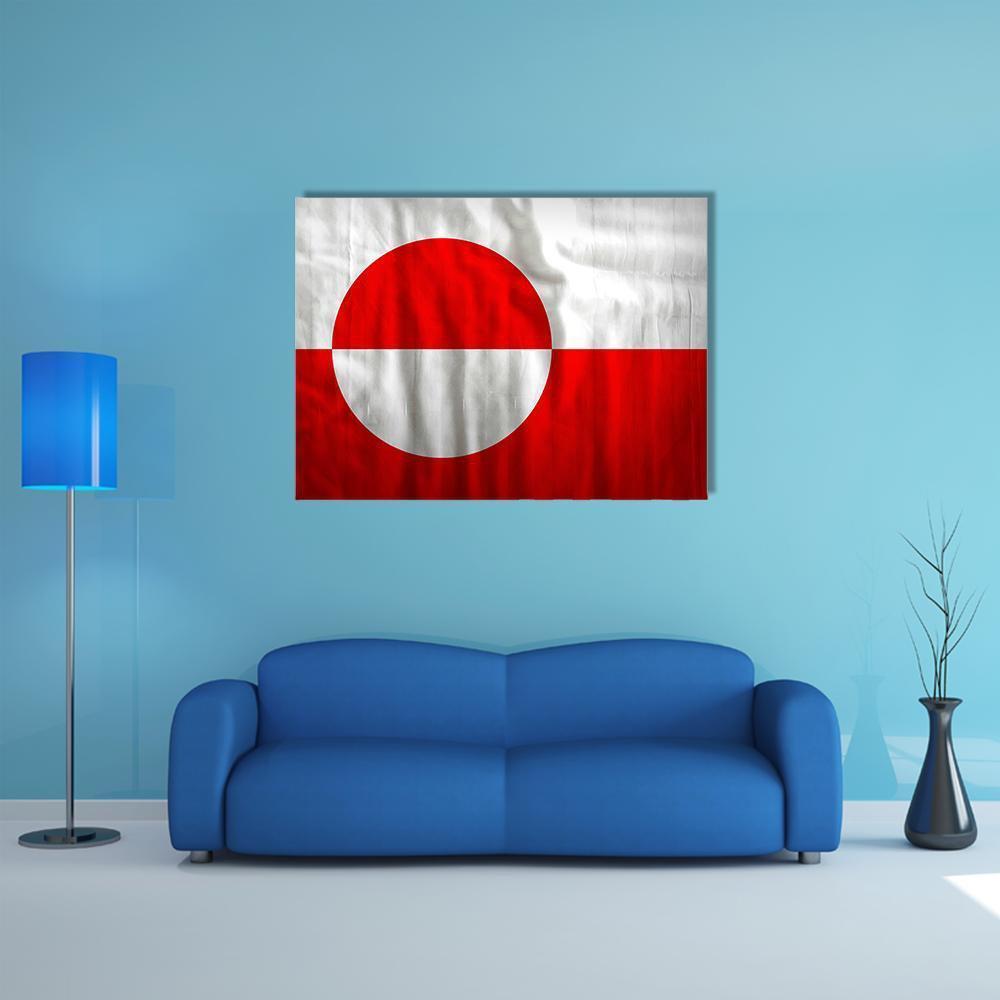 Greenland Flag Canvas Wall Art in white and red, single panel hung on a wall