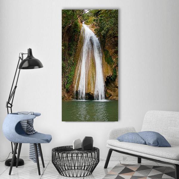 Greens Landscape Waterfall Vertical Canvas Wall Art-3 Vertical-Gallery Wrap-12" x 25"-Tiaracle