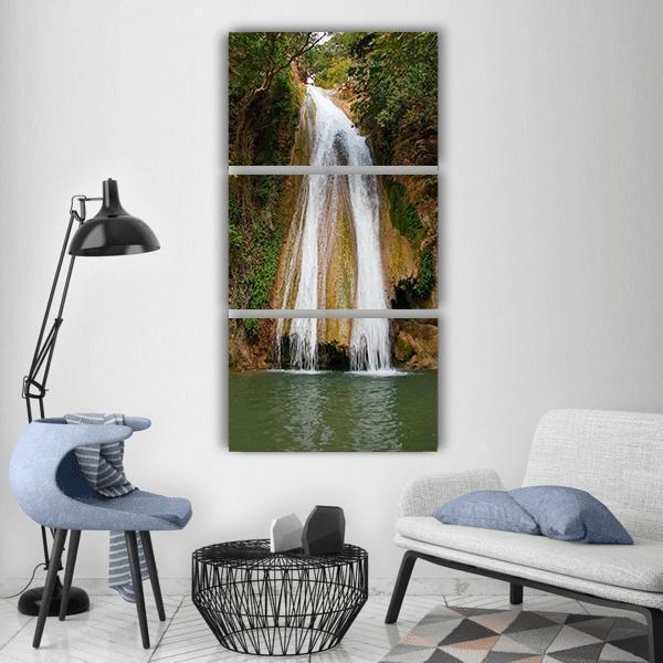 Greens Landscape Waterfall Vertical Canvas Wall Art-3 Vertical-Gallery Wrap-12" x 25"-Tiaracle