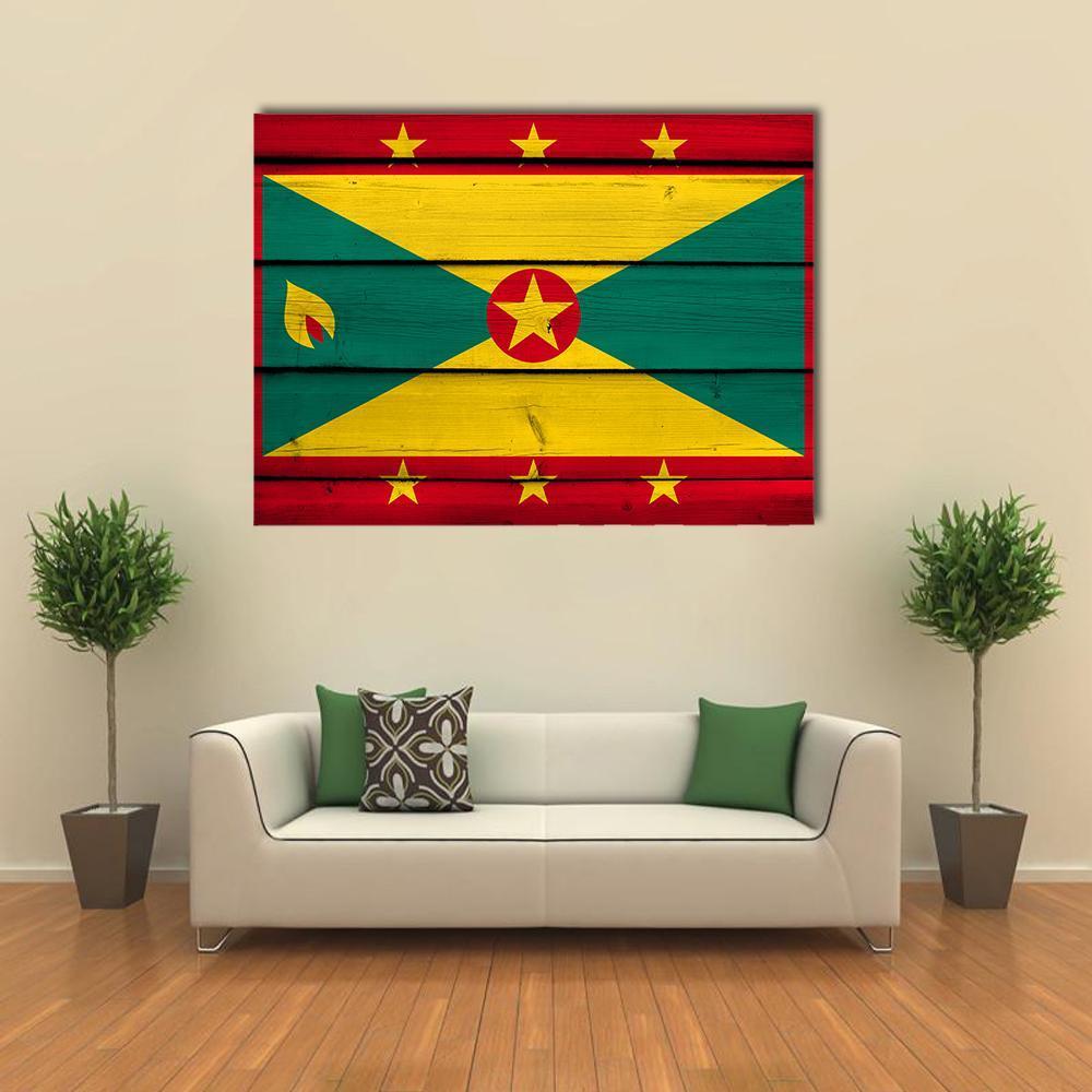 Grenada Flag Canvas Wall Art in red, yellow and green, single panel hung on a wall