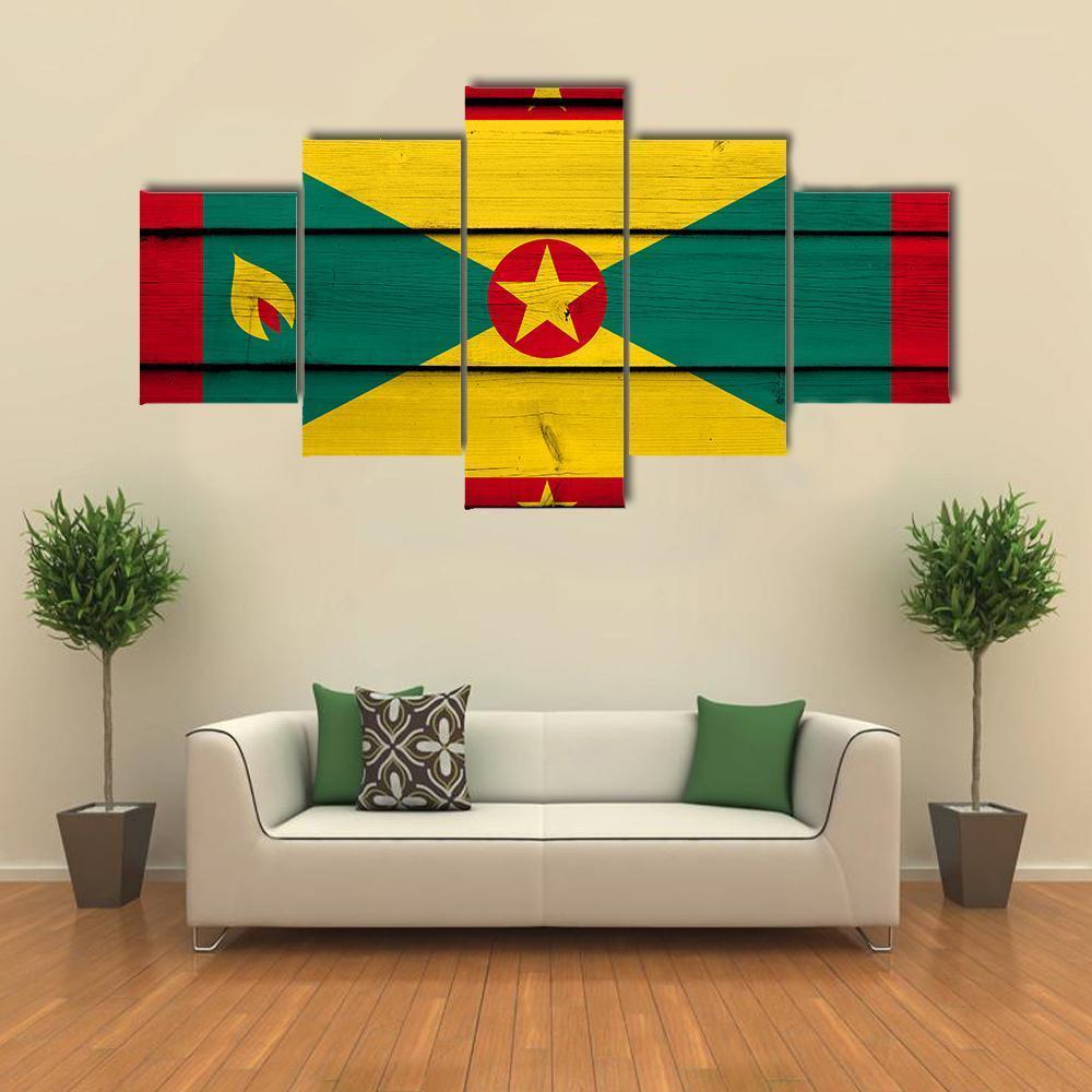 Grenada Flag Canvas Wall Art-5 Star-Gallery Wrap-62" x 32"-Tiaracle