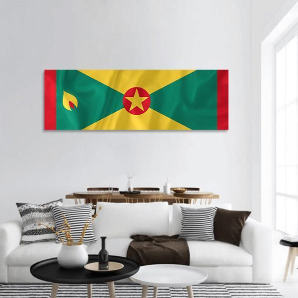 Waving Grenada Flag Panoramic Canvas Wall Art-1 Piece-36" x 12"-Tiaracle