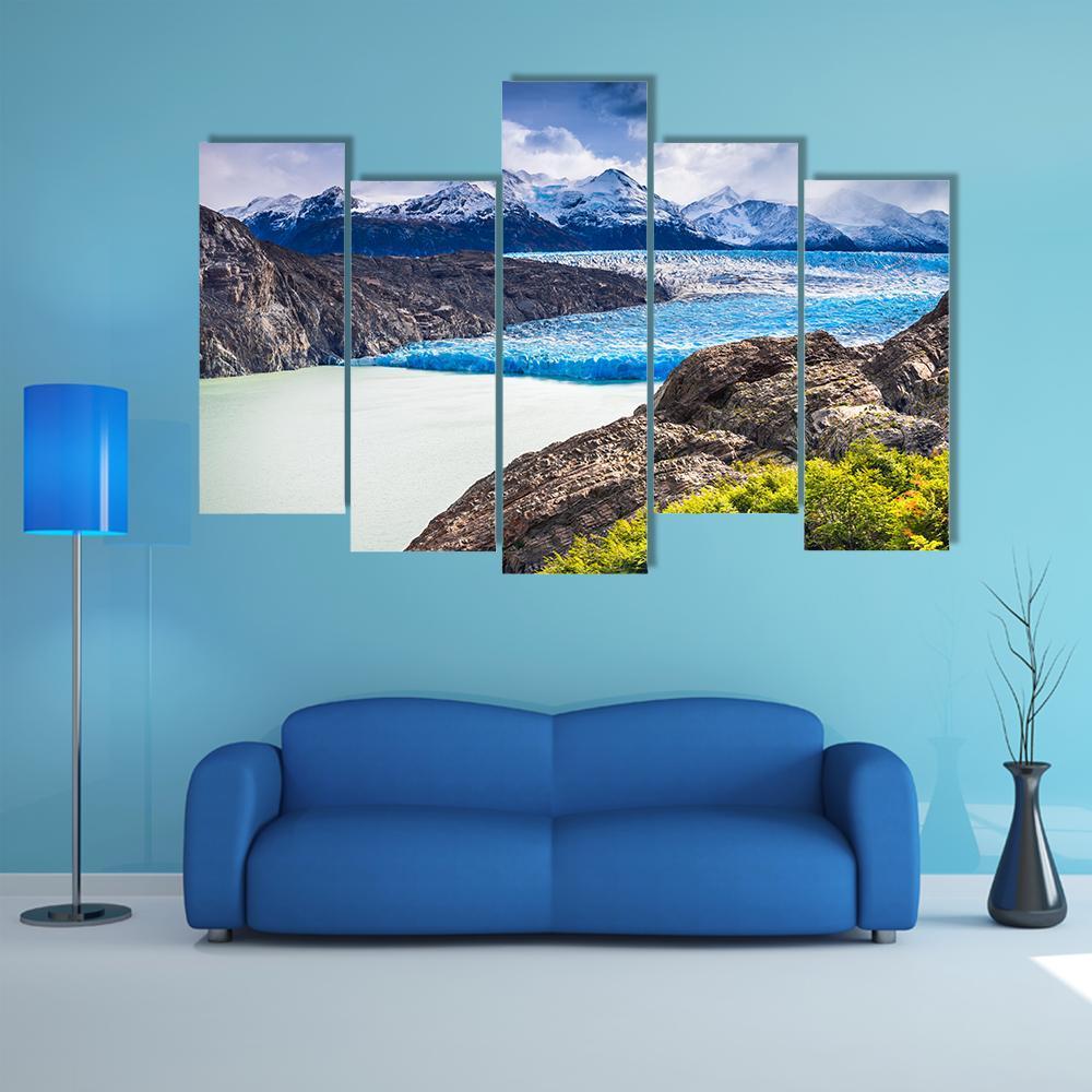 Grey Glacier In Chile Canvas Wall Art-5 Pop-Gallery Wrap-47" x 32"-Tiaracle