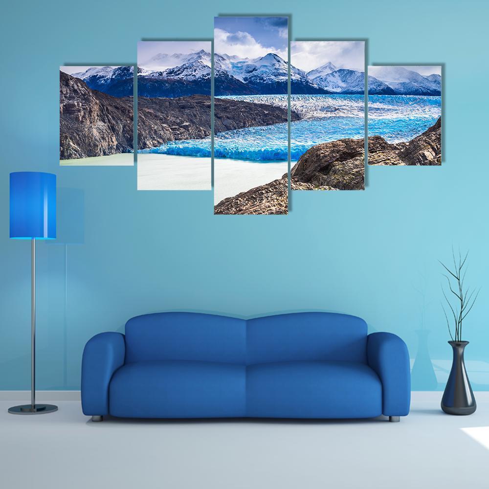 Grey Glacier In Chile Canvas Wall Art-5 Pop-Gallery Wrap-47" x 32"-Tiaracle